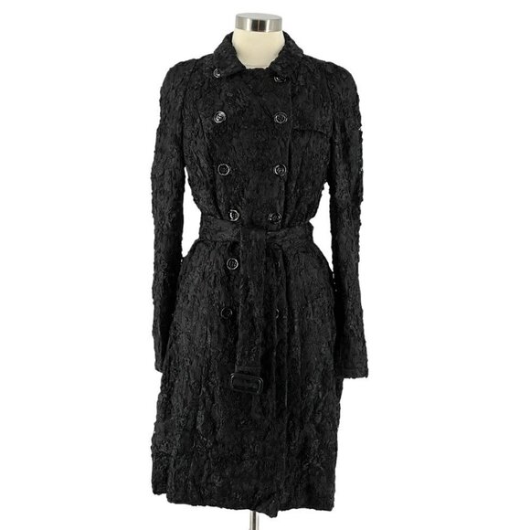 NWT Burberry Prorsum RARE Black Guipure Lace Belted Trench Coat Women's US 10 - Picture 2 of 13